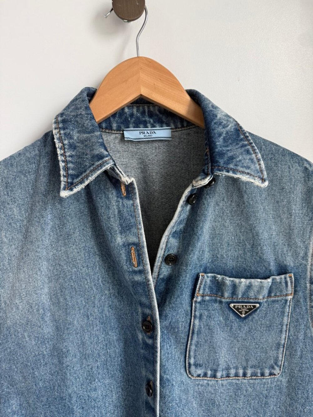 Prada Sleeveless Denim Shirt Dress – Light Wash, Triangle Logo, IT 40 - Picture 5 of 6